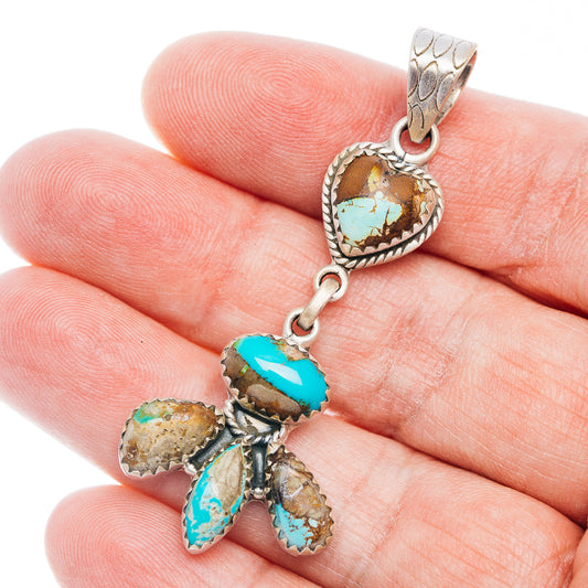 Exclusive Ribbon Royston Turquoise Pendant 2 1/4" (.925 Sterling Silver)