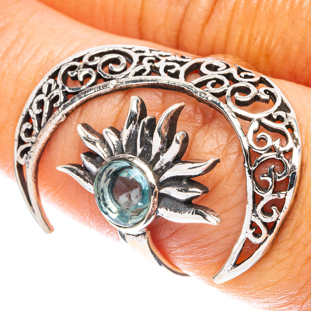 Blue Topaz Moon Sun Dainty Ring Size 7 Adjustable (925 Sterling Silver) R5242