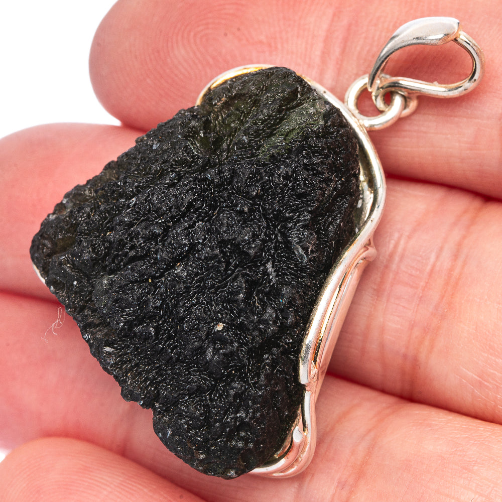 Czech Moldavite Pendant 1 5/8" (925 Sterling Silver) P40104