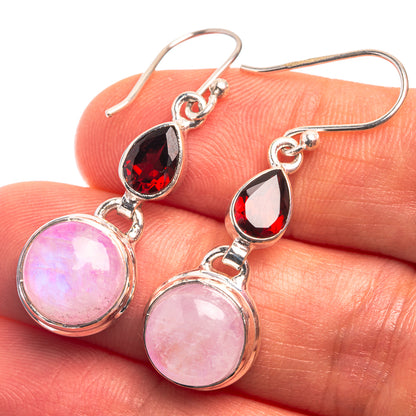 Pink Moonstone, Garnet Earrings 1 3/8" (925 Sterling Silver) E432375