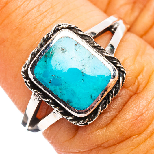 Sterling silver turquoise gemstone ring with ornate bezel, size 6.5