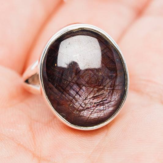 925 sterling silver ring with oval star ruby cabochon gemstone