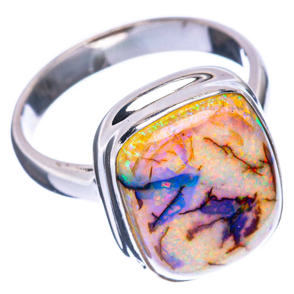 Oval opal cabochon ring, 925 sterling silver bezel with blue purple and gold hues