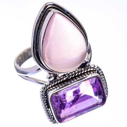 Large Rose Quartz, Amethyst Ring Size 10.5 (925 Sterling Silver) R141184