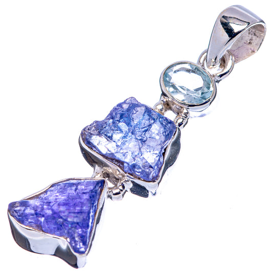 925 sterling silver pendant with round light-blue gemstone and rough blue stones