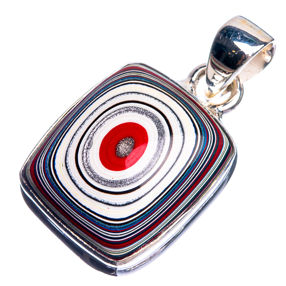 925 sterling silver pendant with striped millefiori design and red center stone