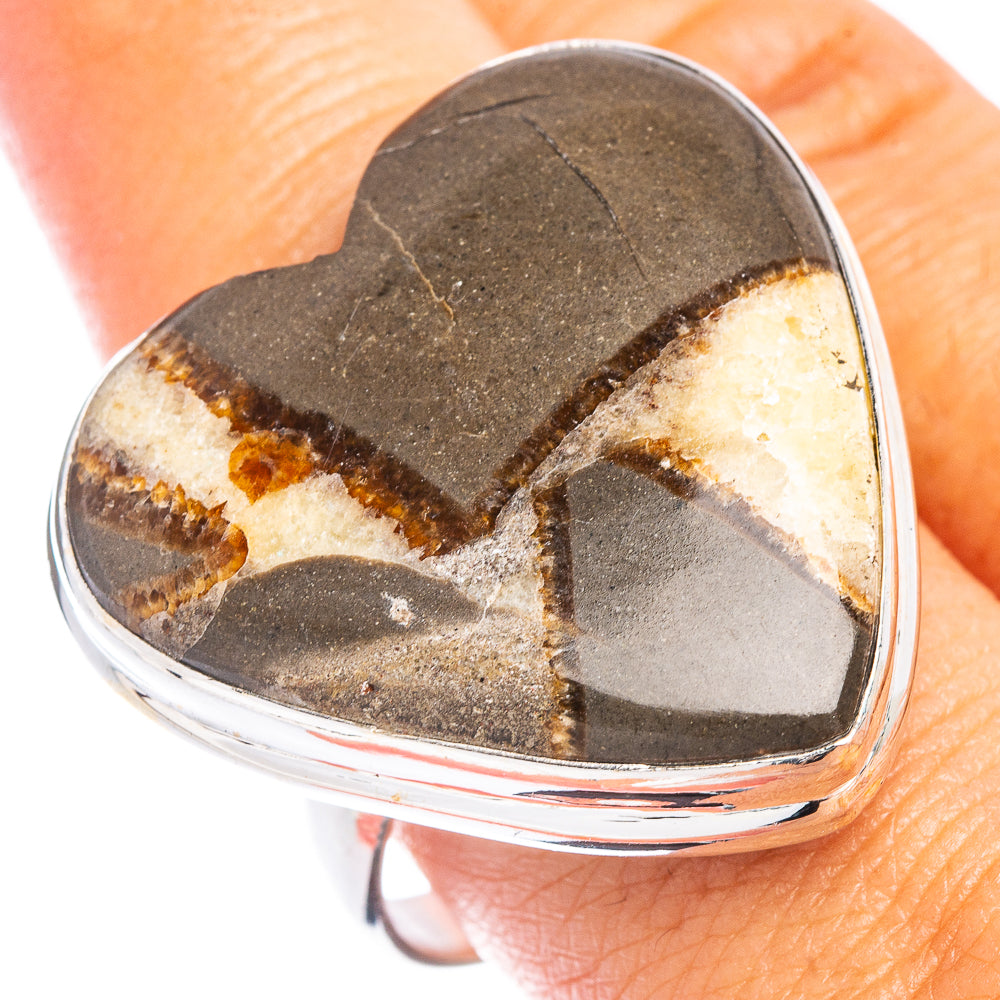 Large Septarian Geode Heart Ring Size 10.75 (925 Sterling Silver) R7341
