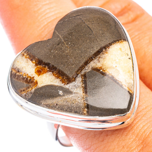 Large Septarian Geode Heart Ring Size 10.75 (925 Sterling Silver) R7341