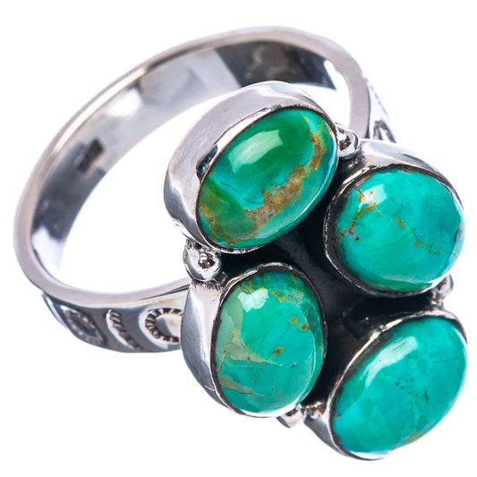 Adjustable sterling silver ring, side view with three turquoise oval cabochons