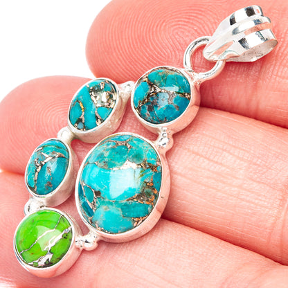 Blue Copper Composite Turquoise, Green Copper Composite Turquoise Pendant 1 5/8" (925 Sterling Silver) P41025