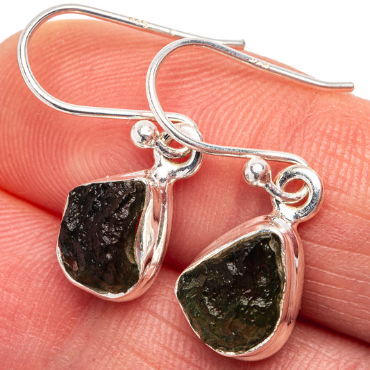 Sterling silver drop earrings with dark teardrop rare stone on lever hooks