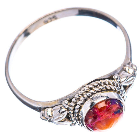 Sterling silver gemstone ring with braided rope band and oval multicolor cabochon