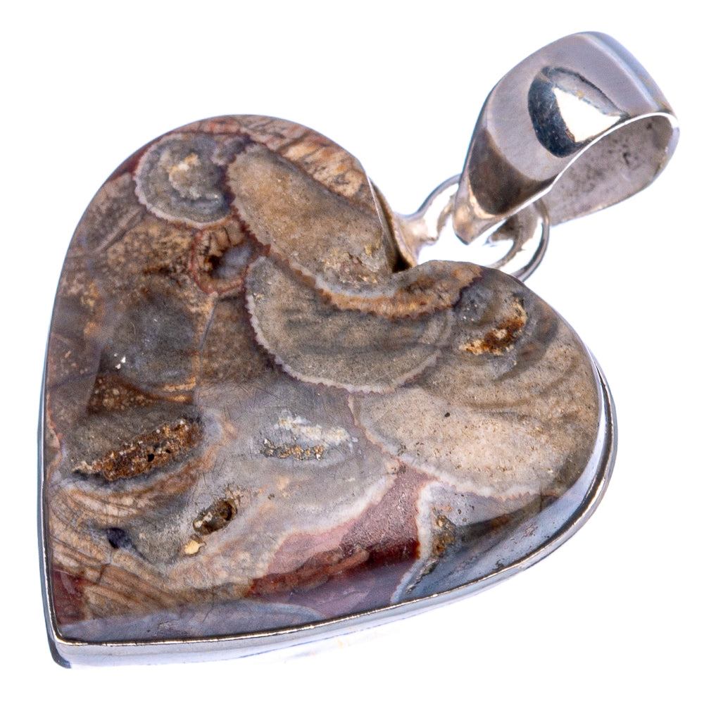 Mushroom Rhyolite Heart Pendants 1 1/4" (925 Sterling Silver) P43259