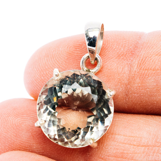 Faceted round prasiolite pendant with .925 sterling silver bezel and bail