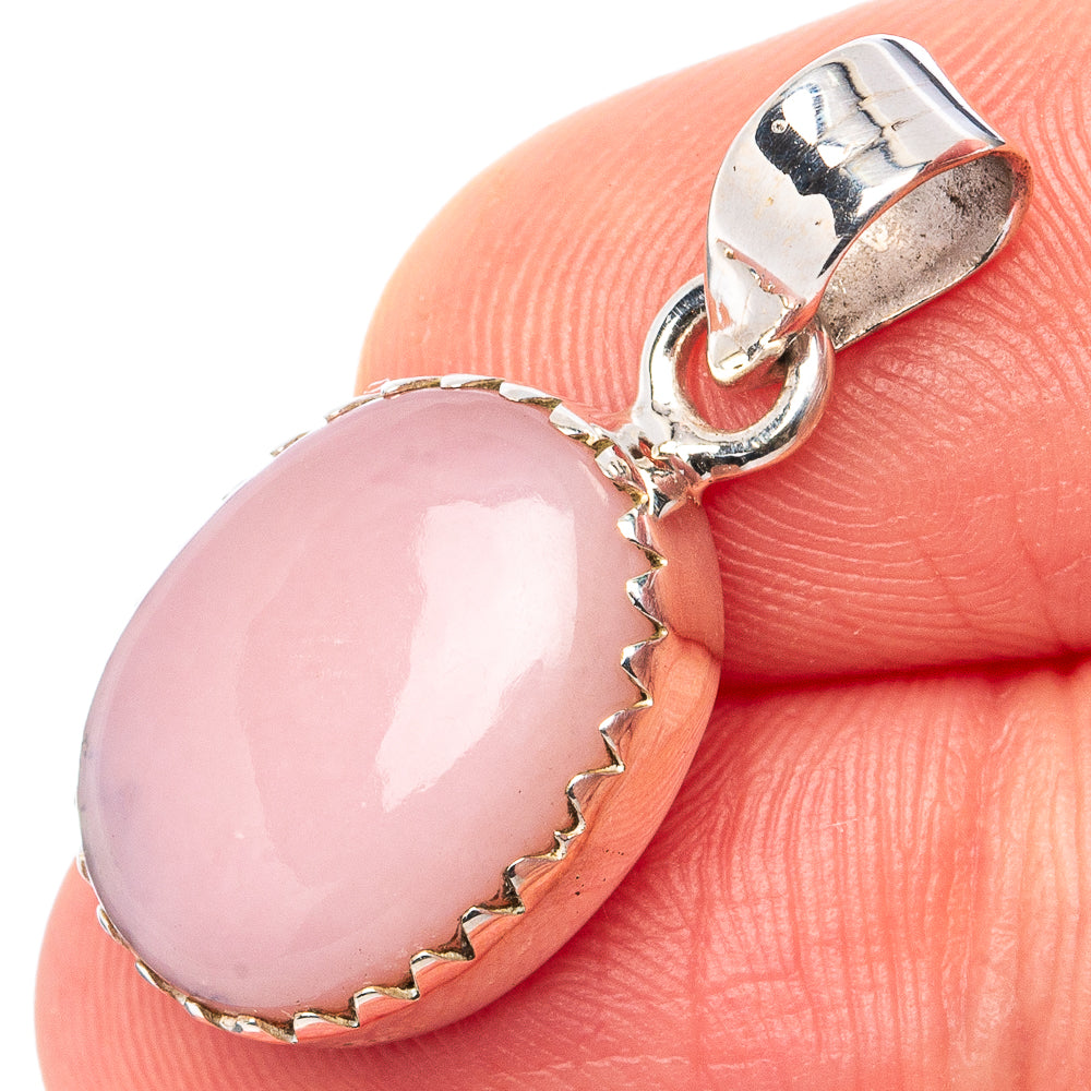 Pink opal pendant with oval cabochon, .925 sterling silver bezel and bail