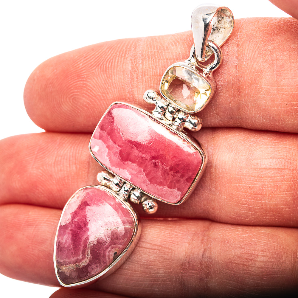 Premium Rhodochrosite, Citrine Pendant 2 1/4" (.925 Sterling Silver)