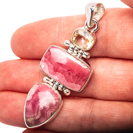 Premium Rhodochrosite, Citrine Pendant 2 1/4" (.925 Sterling Silver)