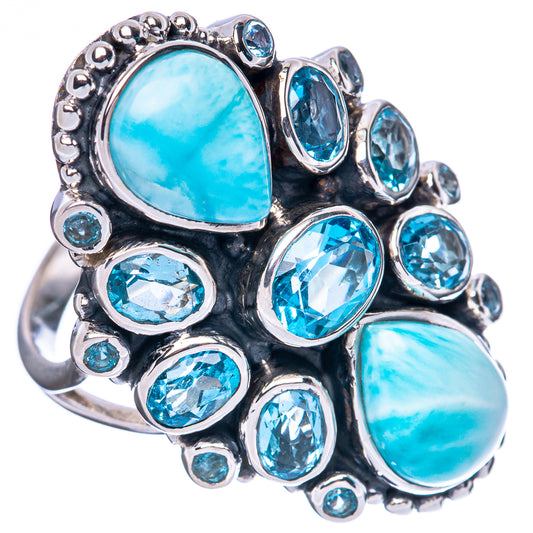 Signature Larimar, Blue Topaz Ring Size 8.5 (925 Sterling Silver) R3534