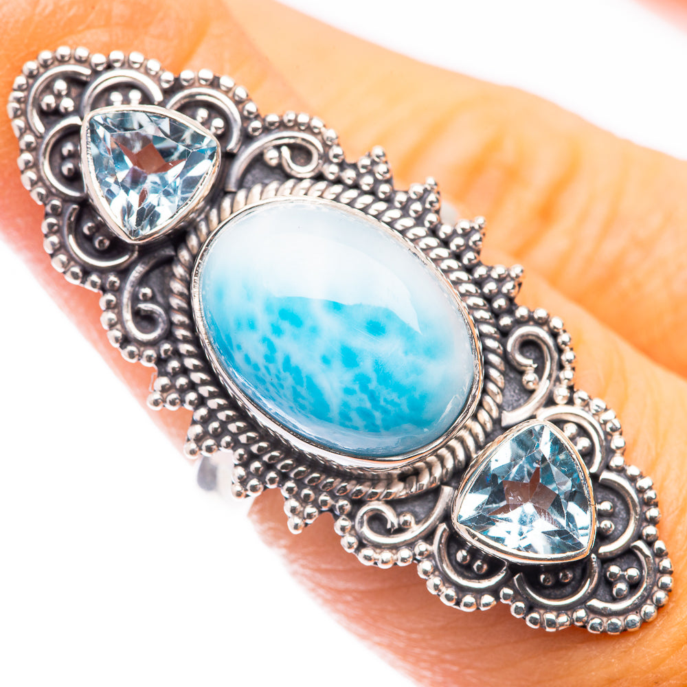 Large Larimar, Blue Topaz Ring Size 6 (925 Sterling Silver) R141594