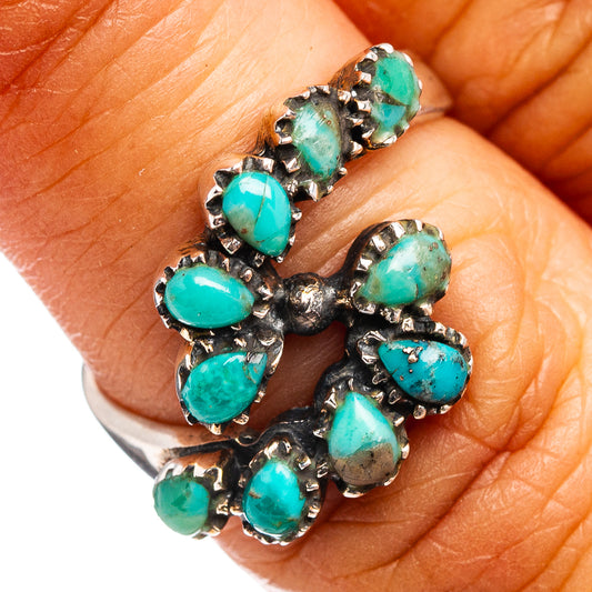 Turquoise cabochon cluster ring, oval stones in .925 sterling silver prongs