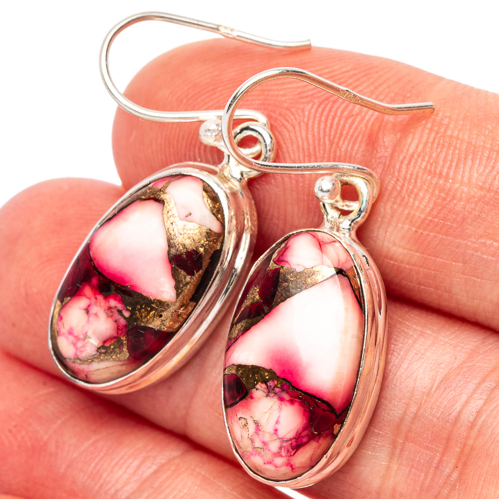 Pink Copper Composite Turquoise Earrings 1 3/8" (925 Sterling Silver) E2652