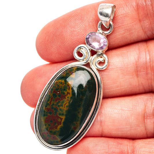 Bloodstone, Amethyst Pendant 2 1/8" (.925 Sterling Silver)