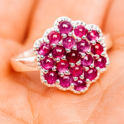 Burmese Ruby Cluster Ring Size 6.25 (.925 Sterling Silver)