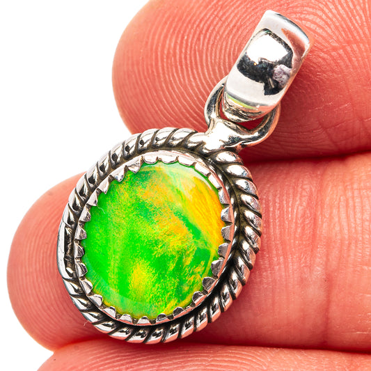 Green Aurora Opal Pendant 1 1/8" (.925 Sterling Silver)