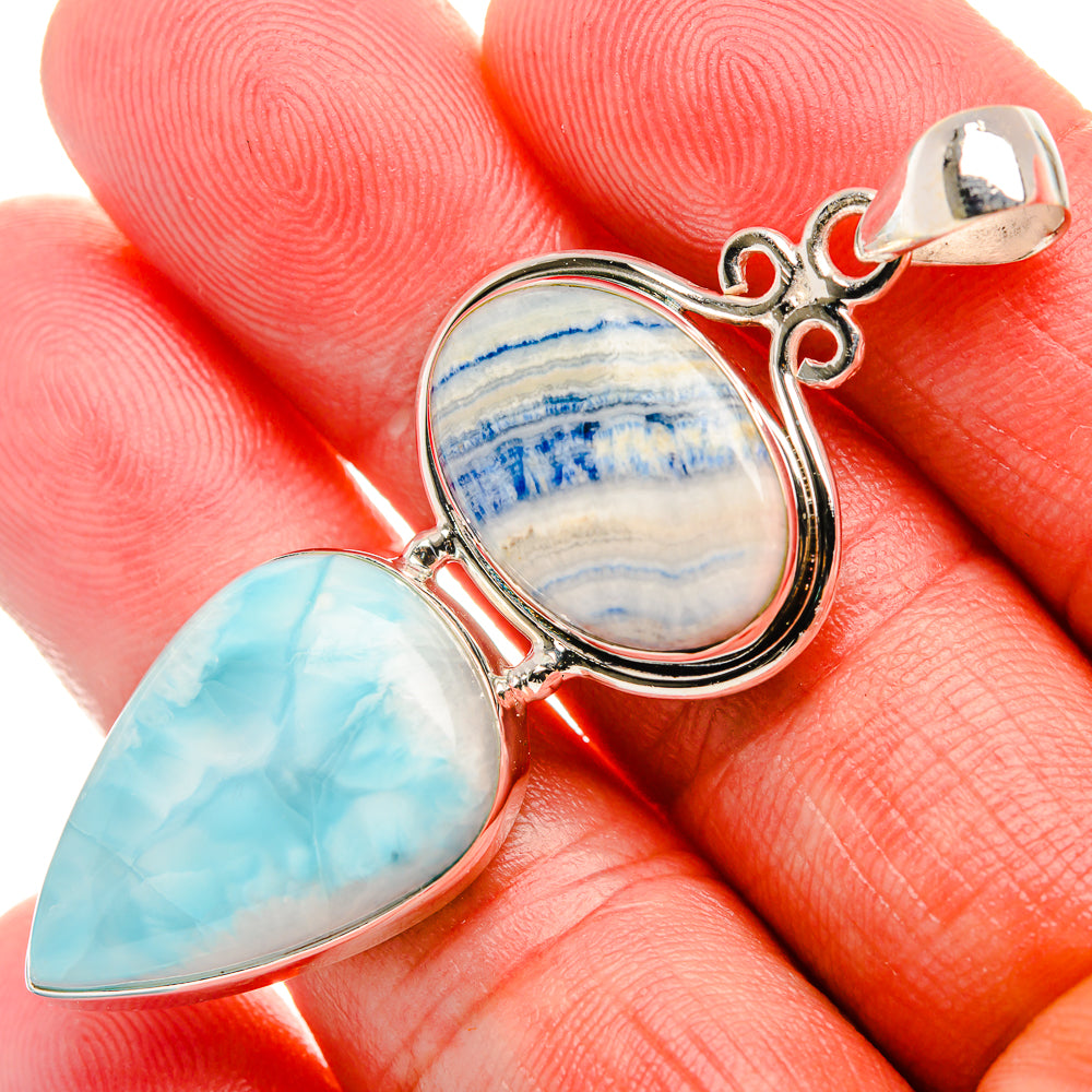 Blue Scheelite, Larimar Pendant 2 1/4" (925 Sterling Silver) PD37950