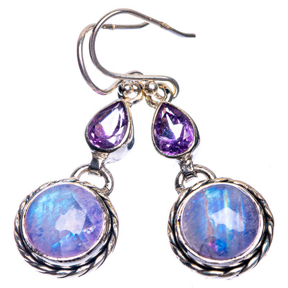 Rainbow Moonstone, Amethyst Earrings 1 5/8" (925 Sterling Silver) E432661