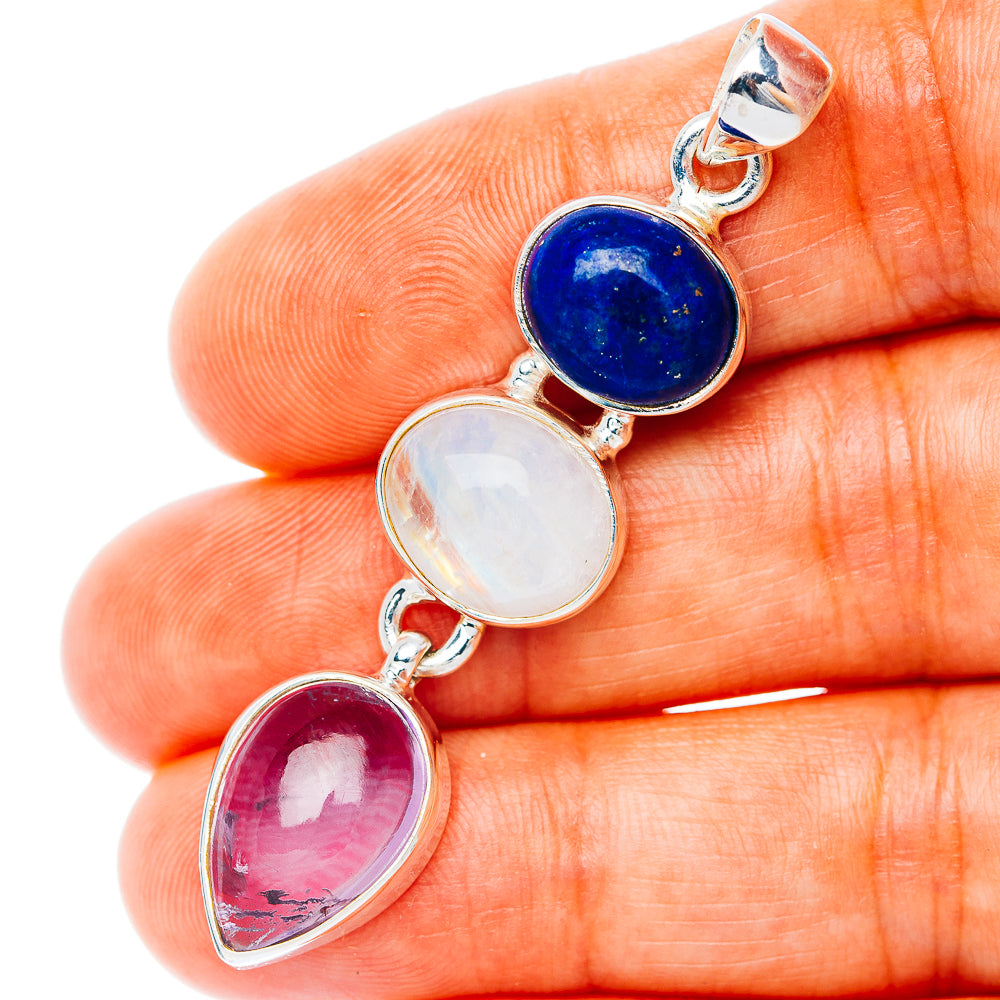 Premium Multi-Gem Lapis Lazuli, Rainbow Moonstone, Amethyst Pendant 2 1/8" (.925 Sterling Silver)