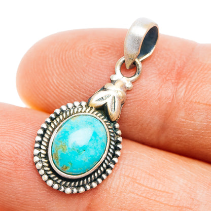 Southwestern Style Kingman Turquoise Pendant 1 1/8" (.925 Sterling Silver)