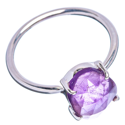 Sterling silver amethyst ring with faceted oval purple stone, open side view