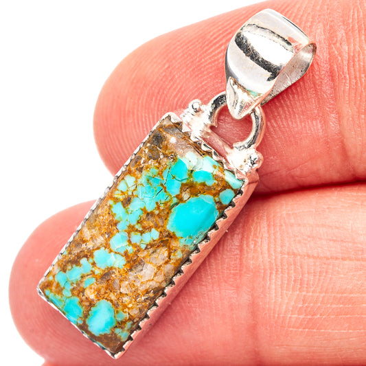 Turquoise mine pendant, .925 sterling silver bezel with rectangular stone setting