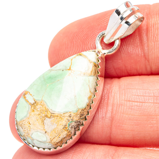Sterling silver variscite teardrop pendant with green stone and loop bail