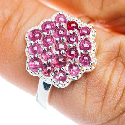 Premium Burmese Ruby Flower Cluster Ring Size 6 (.925 Sterling Silver)