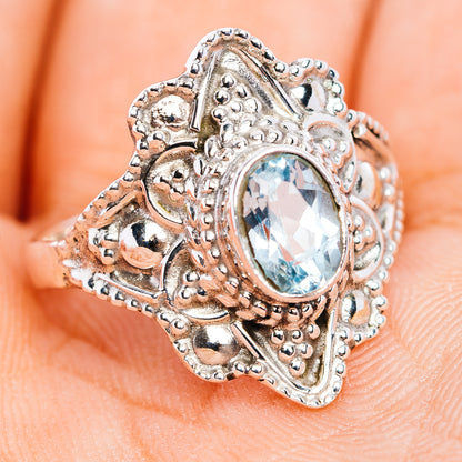 Blue Topaz Filigree Ring Size 7 (.925 Sterling Silver)
