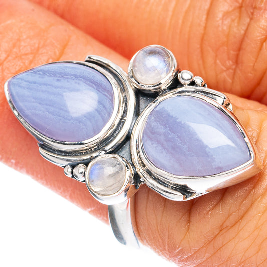 Premium Blue Lace Agate, Moonstone 925 Sterling Silver Ring Size 5.75 R3594
