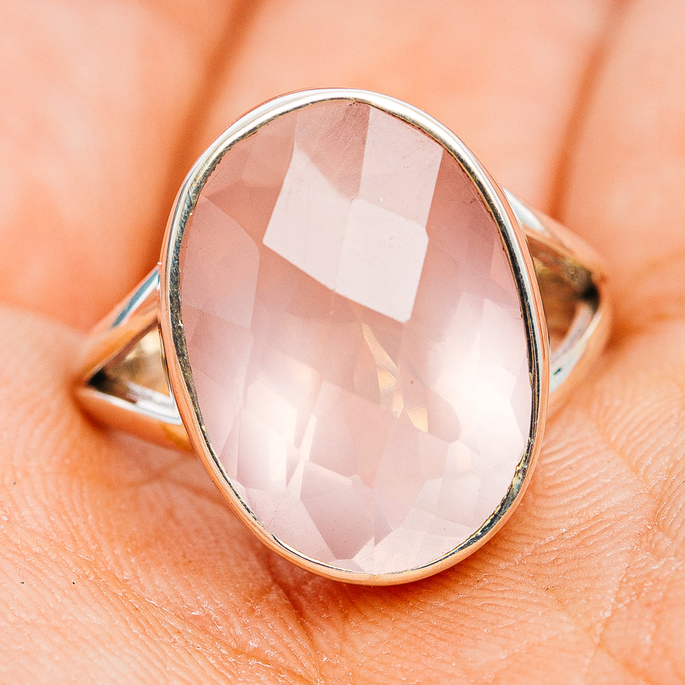Premium Faceted Rose Quartz Ring Size 7.75 (.925 Sterling Silver)