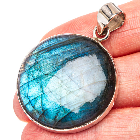 Labradorite pendant, blue flash oval stone in .925 sterling silver bezel