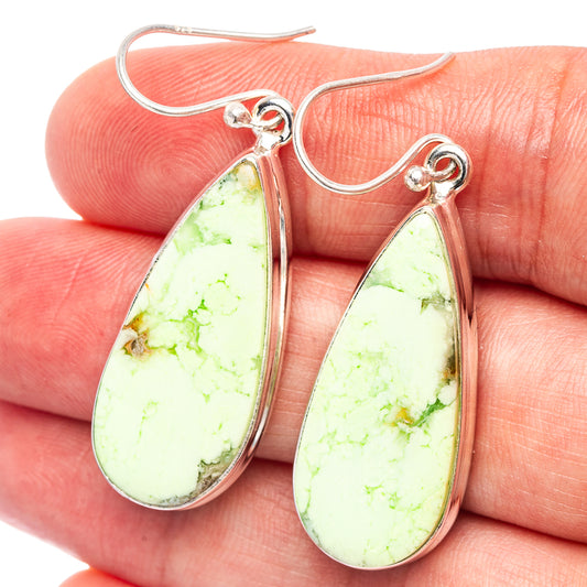 Sterling silver chrysoprase teardrop earrings with lime-green stones and hook backs