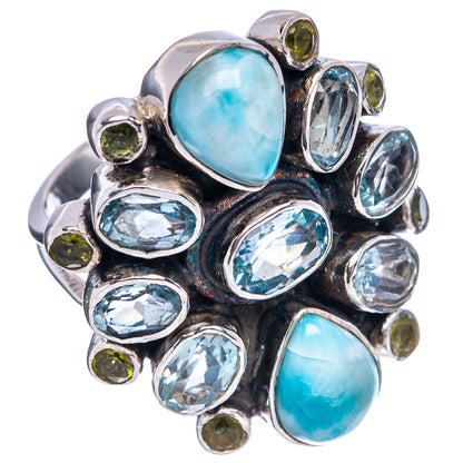 Signature Larimar, Blue Topaz, Peridot Ring Size 7 (.925 Sterling Silver)
