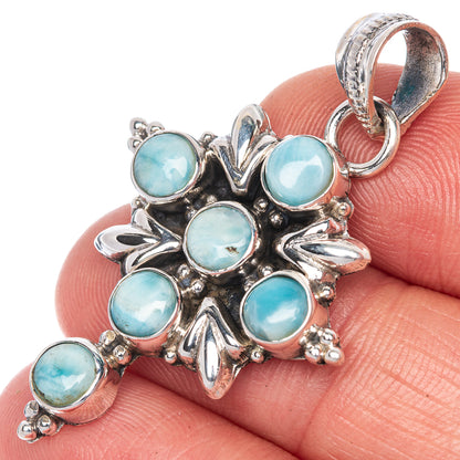 Larimar Cross Pendant 1 5/8" (925 Sterling Silver) P40859