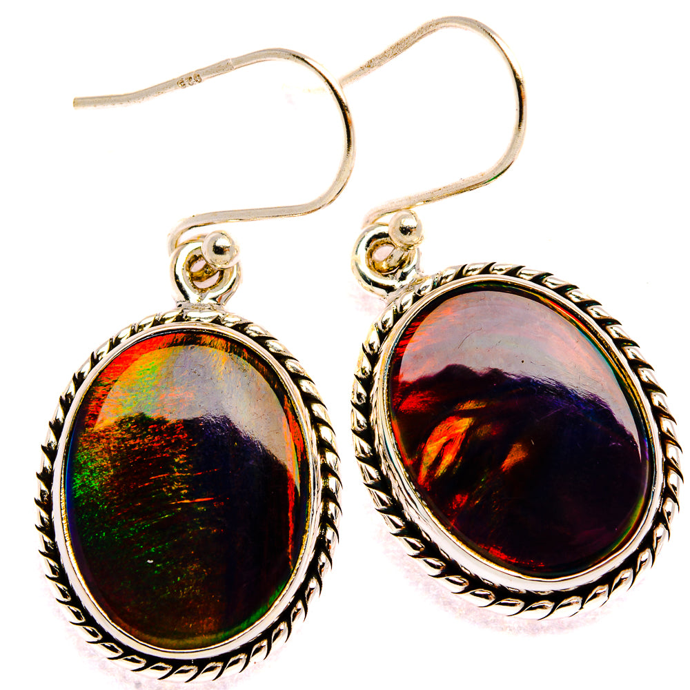 Iridescent oval opal earrings in 925 sterling silver with ornate rope-edged bezel and hooks