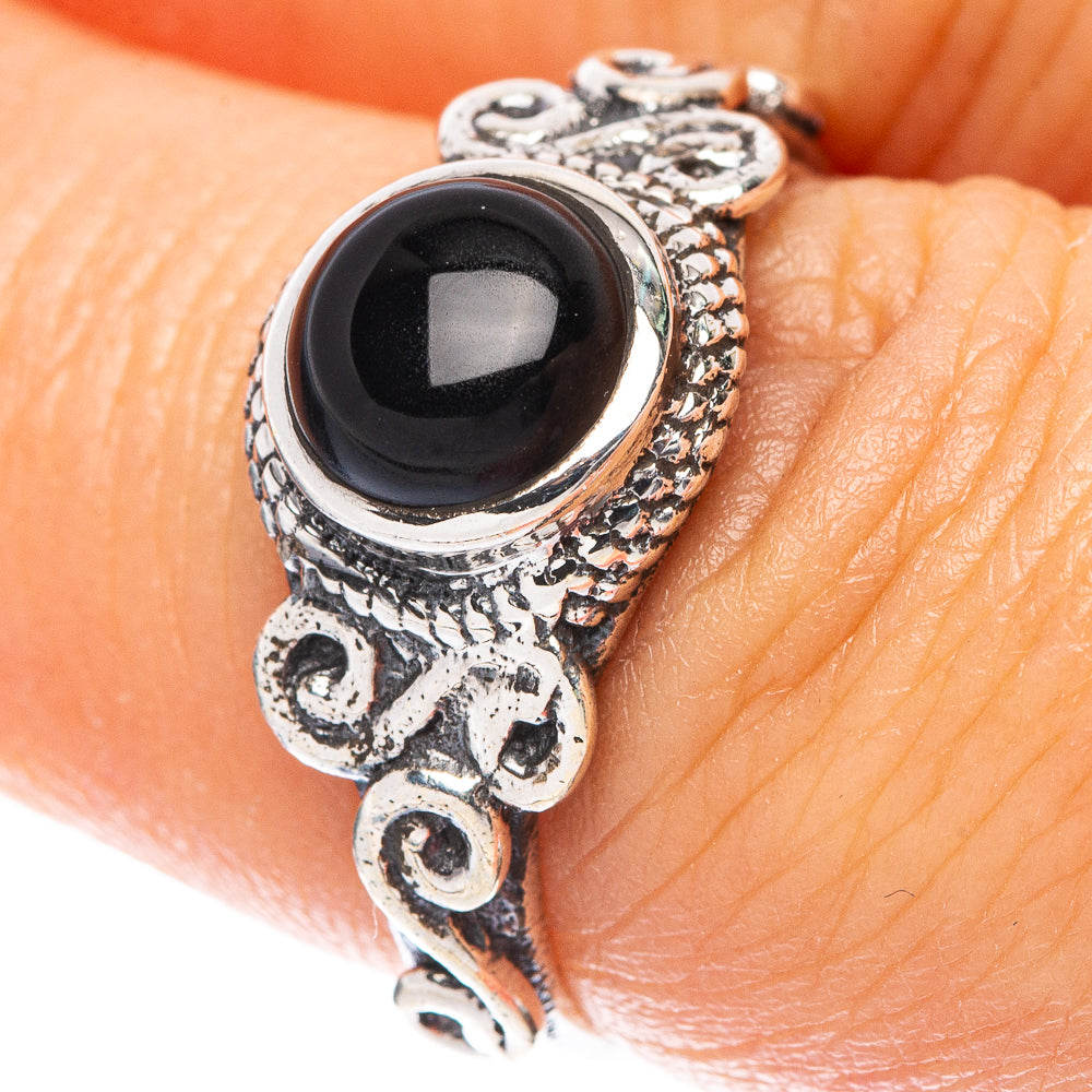 Black Onyx Dainty Ring Size 6.75 (925 Sterling Silver) R5880