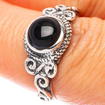 Black Onyx Dainty Ring Size 6.75 (925 Sterling Silver) R5880
