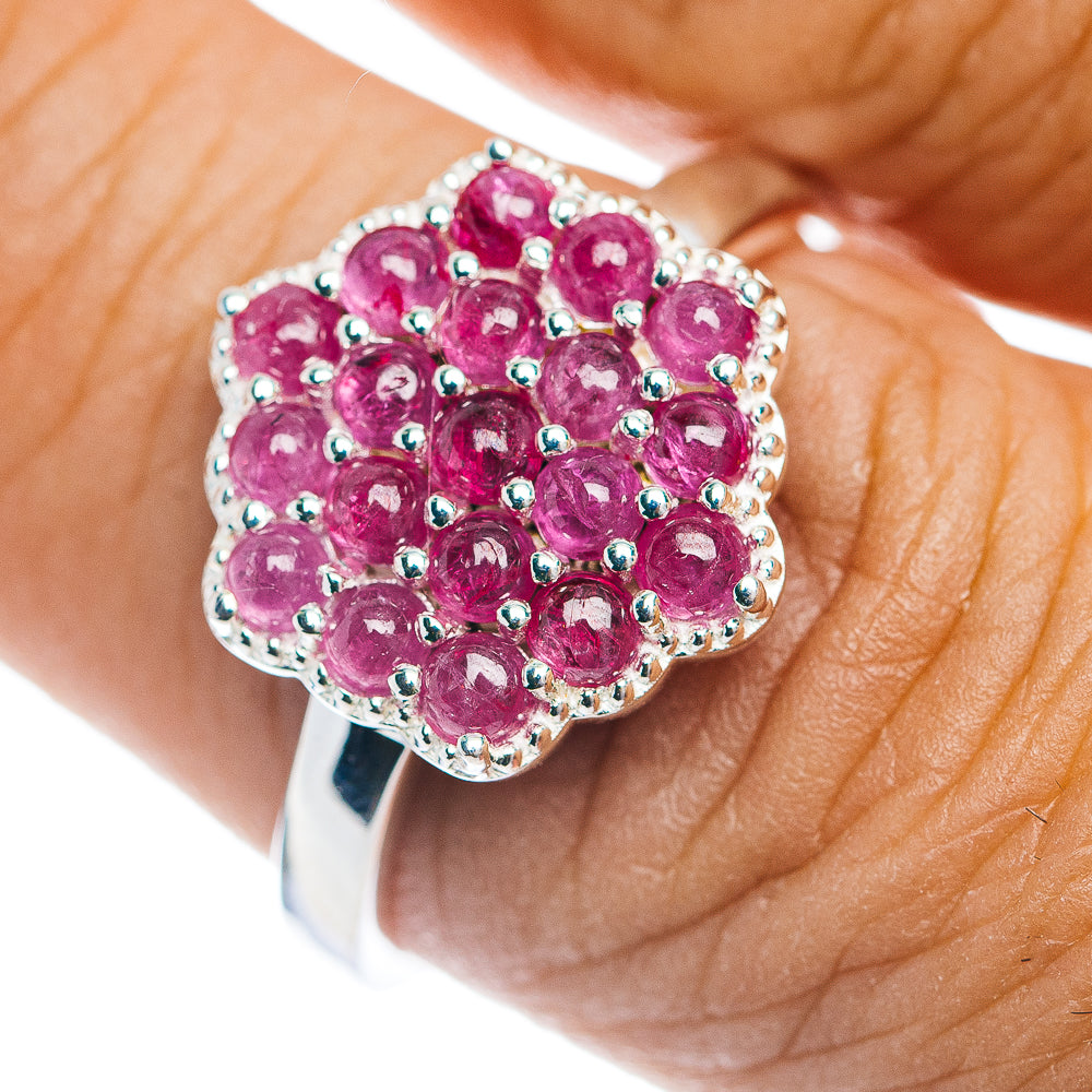 Premium Burmese Ruby Flower Cluster Ring Size 9 (.925 Sterling Silver)