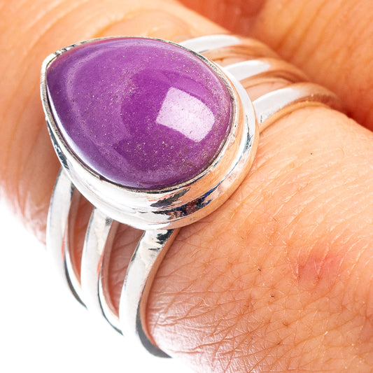 Sterling silver ring with teardrop-oval purple cabochon gemstone, size 8.5