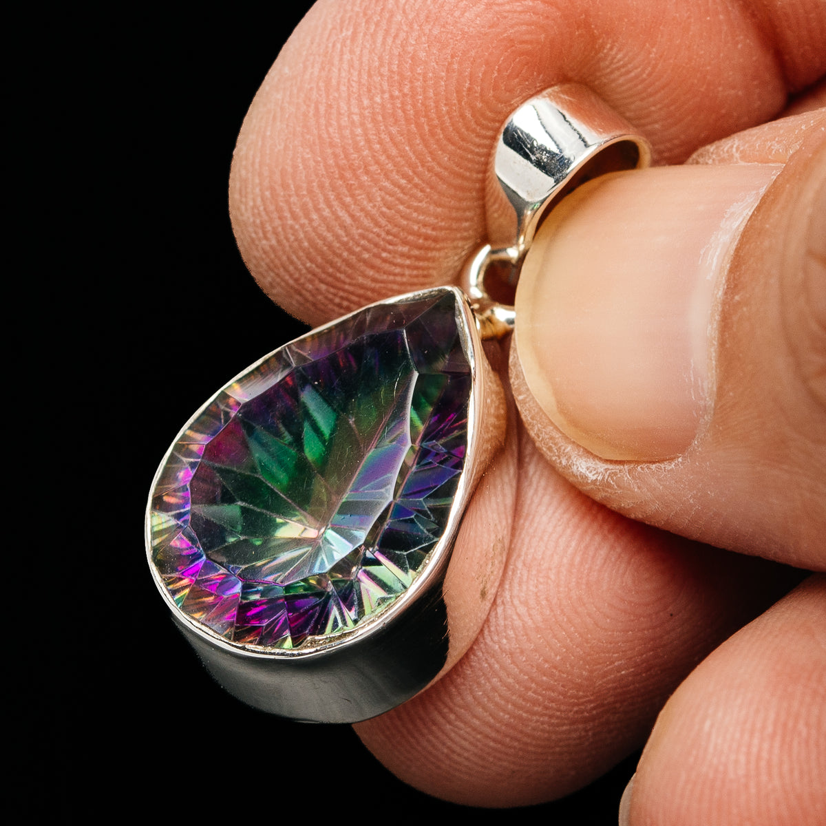 Premium 15ct Faceted Mystic Topaz Pendant 1 1/8" (.925 Sterling Silver)