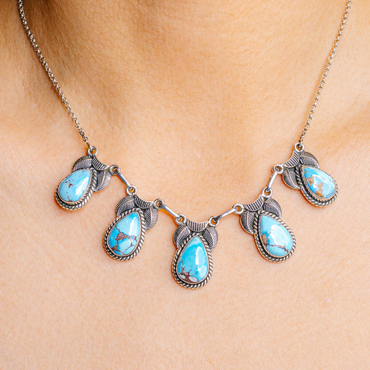 Turquoise teardrop pendant necklace with .925 sterling silver chain, 16–18 in